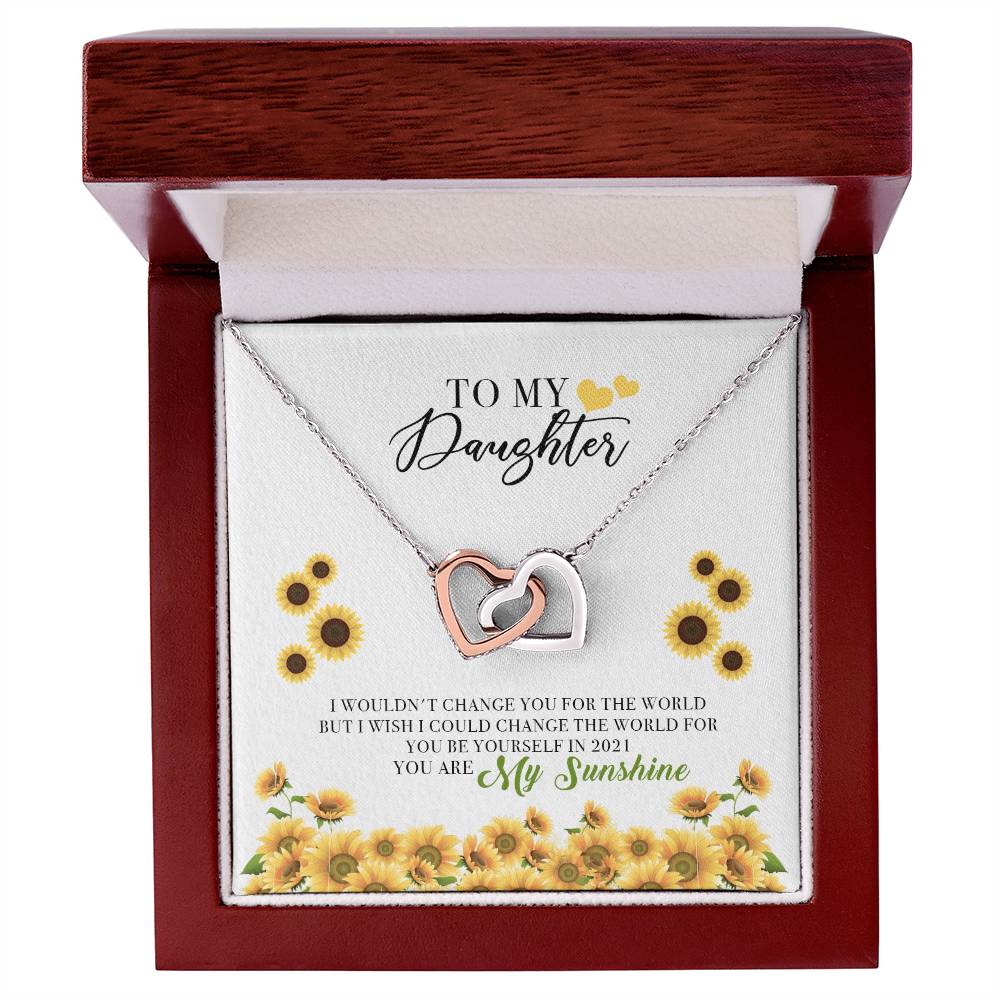 To My Daughter Jewelry From Mother You Are My Sunshine Interlocking Hearts Necklace
