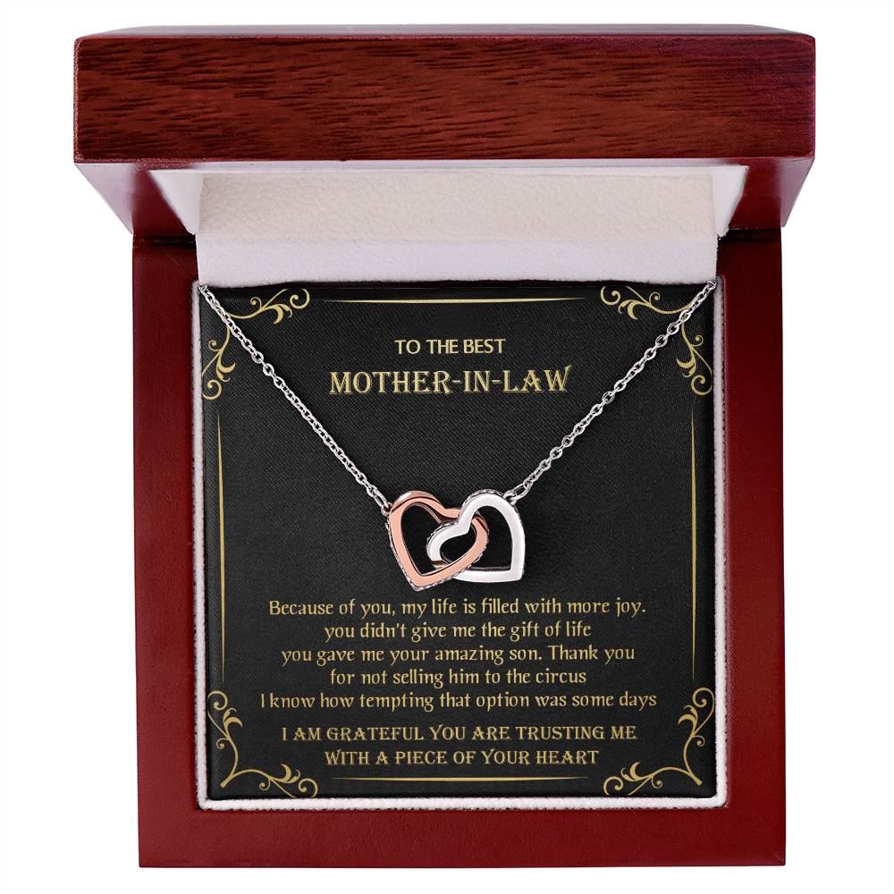 Gift For Mother-In-Law - You Gave Me Your Amazing Son - Interlocking Interlocking Hearts Necklace