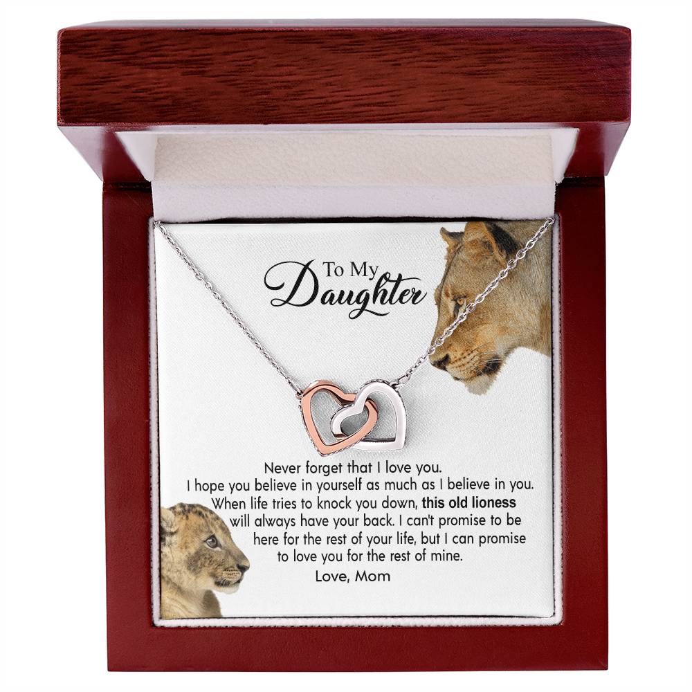To My Daughter - This Old Lioness Will Always Have Your Back Interlocking Hearts Necklace