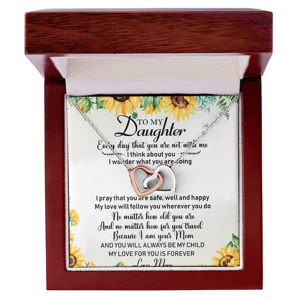 To My Daughter Interlocking Hearts Necklace Message Card