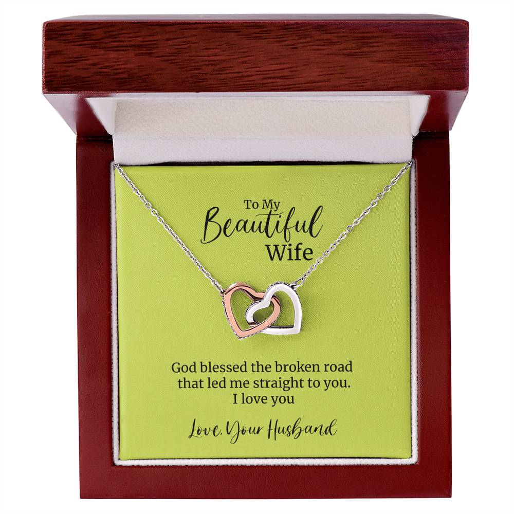 God Blessed The Broken Road To You Interlocking Hearts Necklace