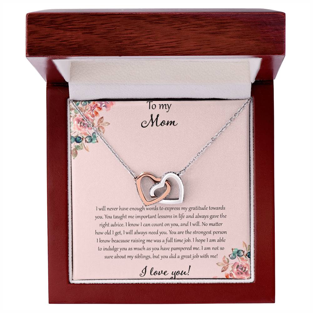 To My Mom I Will Never Have Enough Words - Pink Interlocking Hearts Necklace