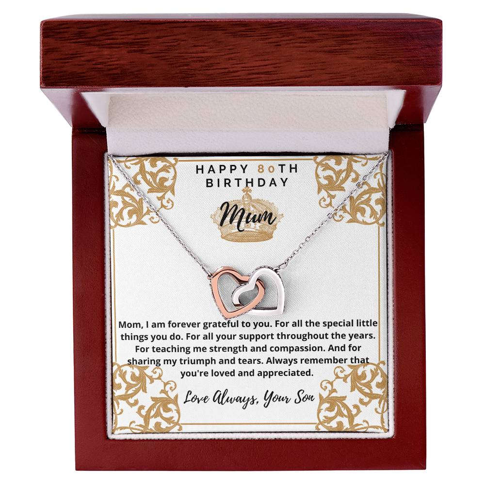 80Th Birthday Mum From Son Interlocking Hearts Necklace