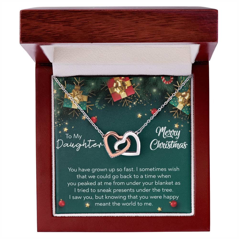 To My Daughter - Merry Christmas Interlocking Hearts Necklace