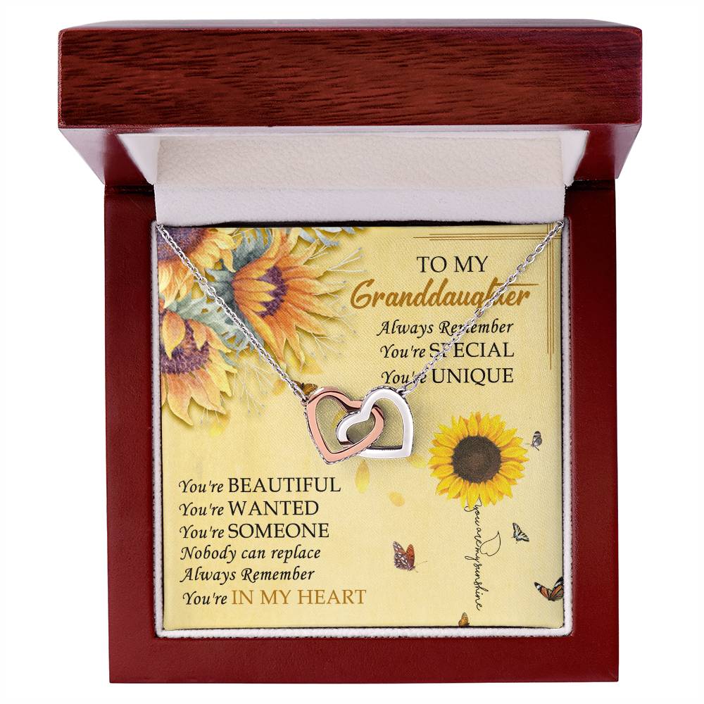 To My Granddaughter Interlocking Hearts Necklace Message Card