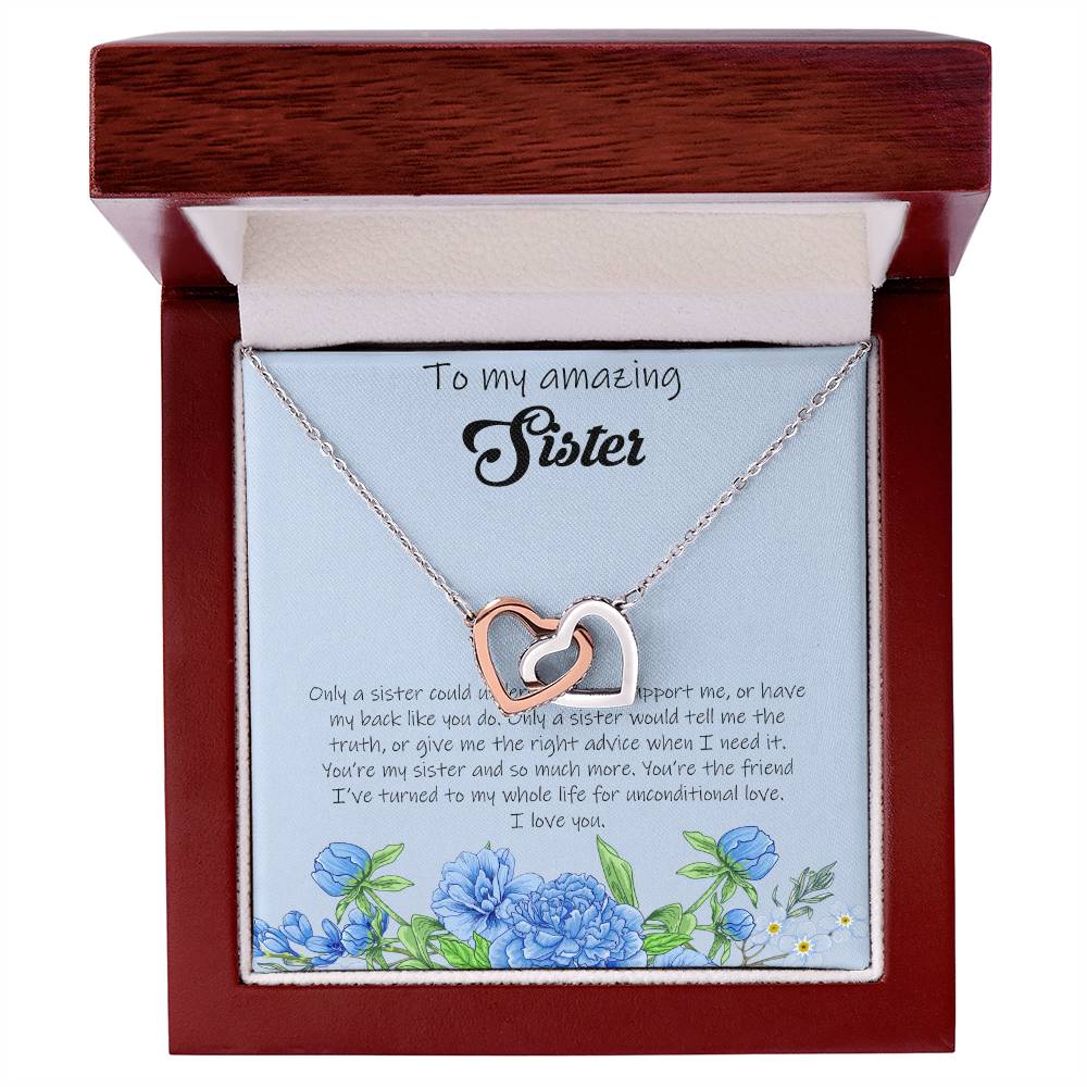 To My Amazing Sister - Blue Interlocking Hearts Necklace