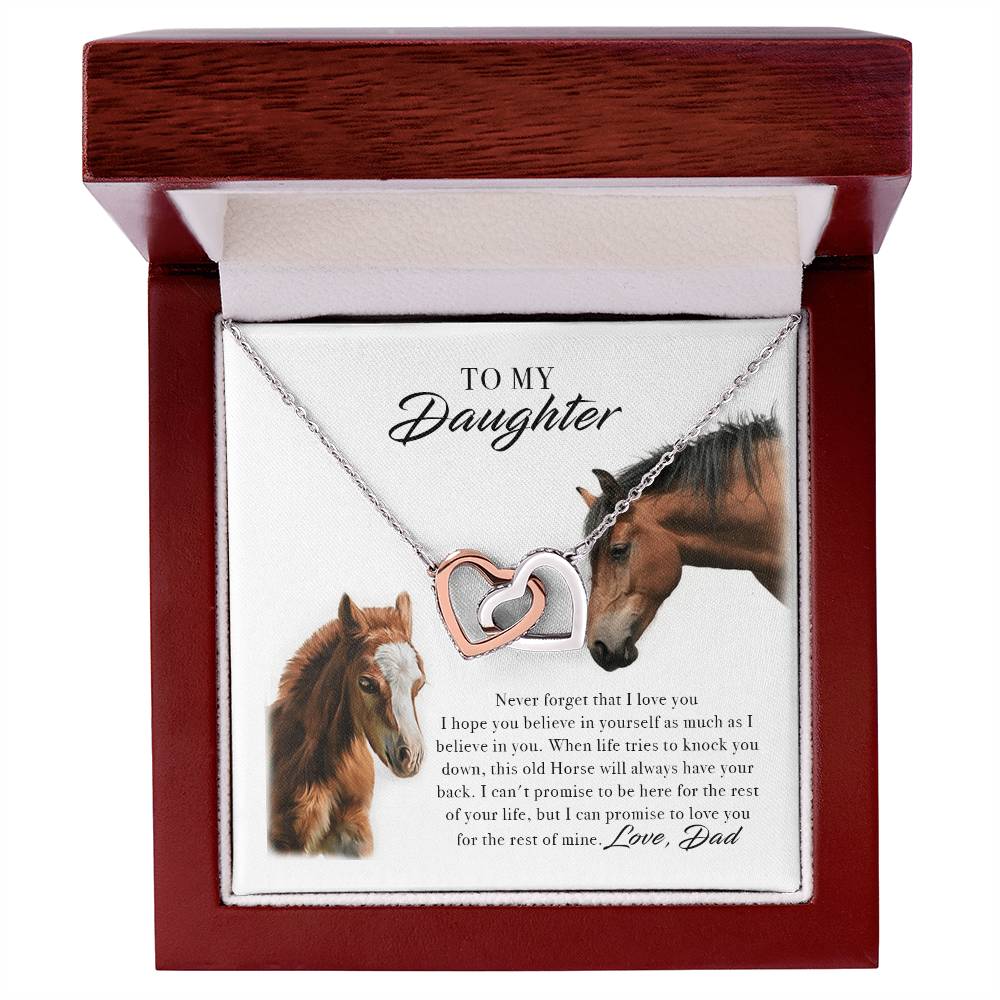 To My Daughter Horse Dad - Never Forget That I Love You I Hope You Believe In Yourself Interlocking Hearts Necklace