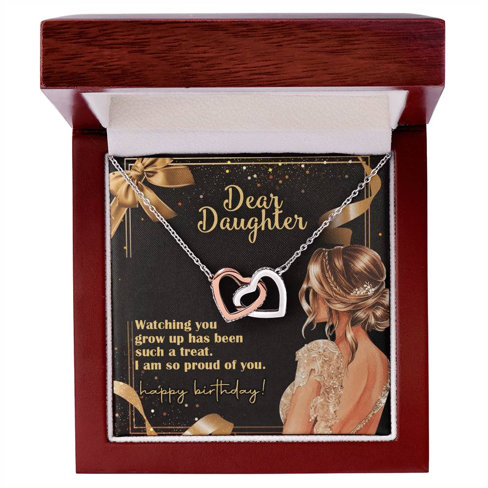 Happy Birthday My Dear Daughter Linked Hearts Necklace Interlocking Hearts Necklace