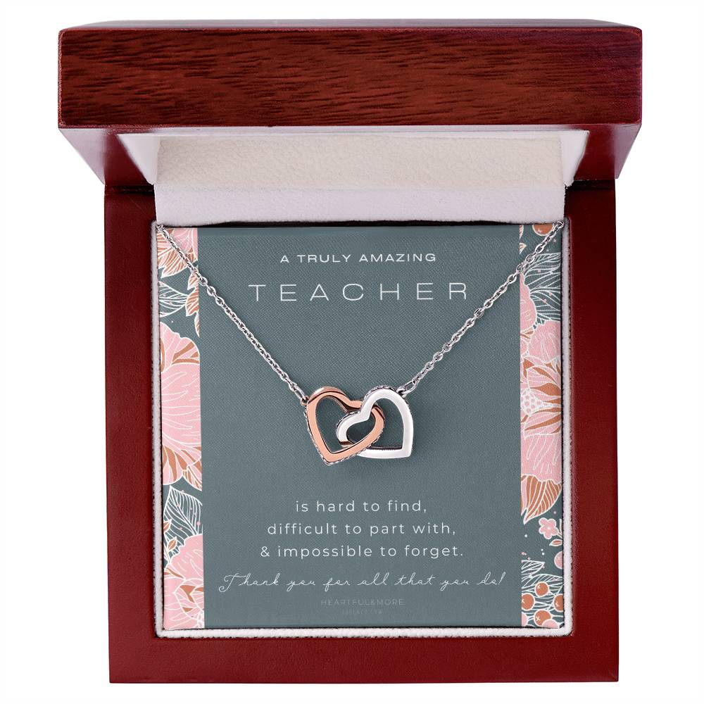 Teacher Gift Gift For Teacher Necklace A Truly Amazing Teacher Appreciation Gift Interlocking Hearts Necklace