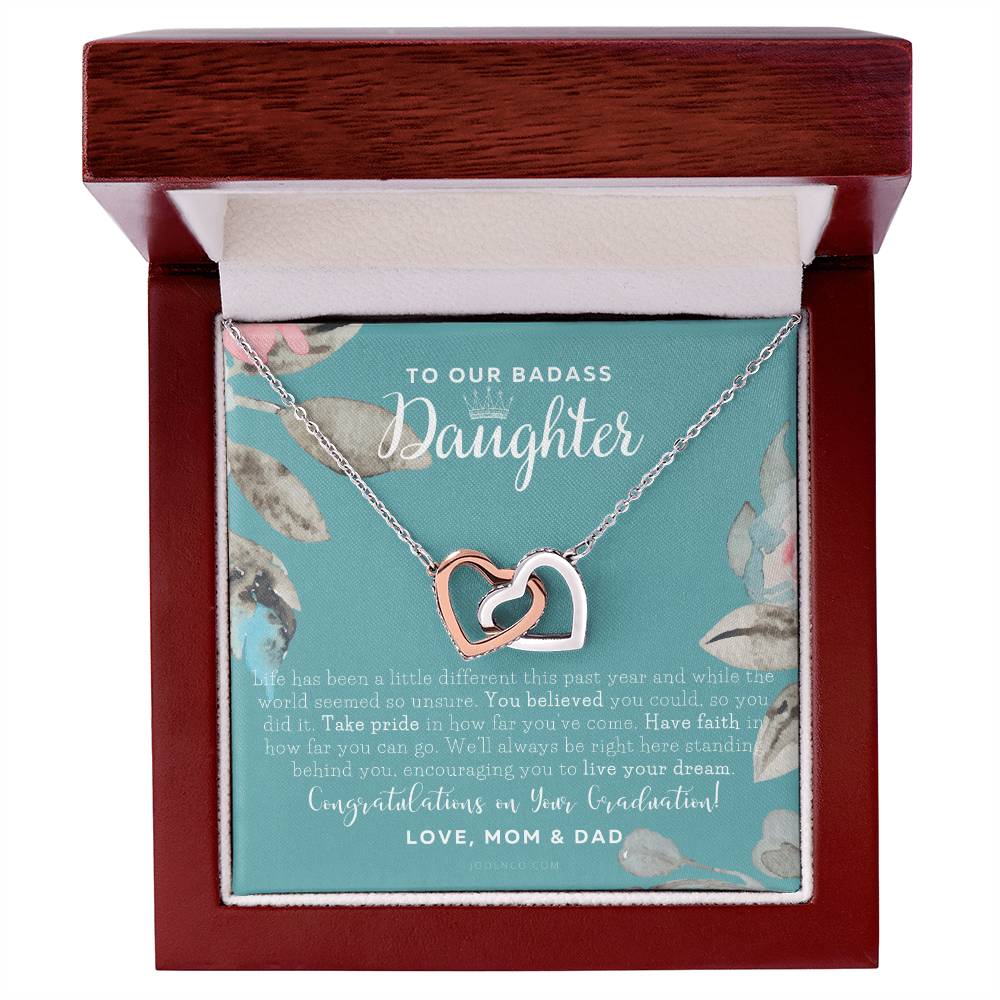 To Our Badass Daughter Straighten Your Crown Necklace Parents Daughter Necklace Daughter Graduation Gift Graduation On Pandemic Interlocking Hearts Necklace