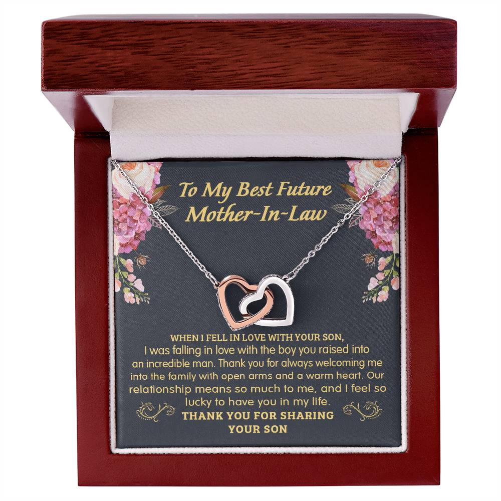 Gift For Future Mother-In-Law - The Boy You Raised - Interlocking Interlocking Hearts Necklace