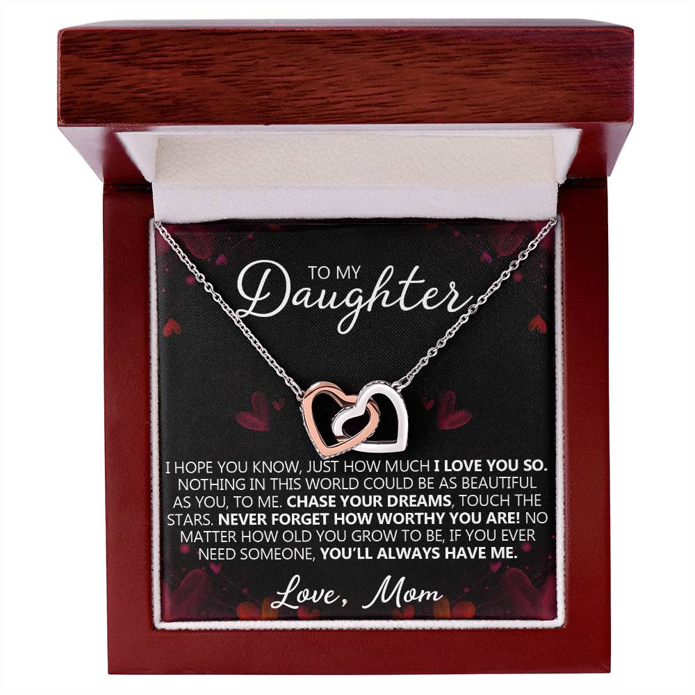 To My Daughter - I Love You - Unique Heart Bonding Necklace Gift Set Interlocking Hearts Necklace