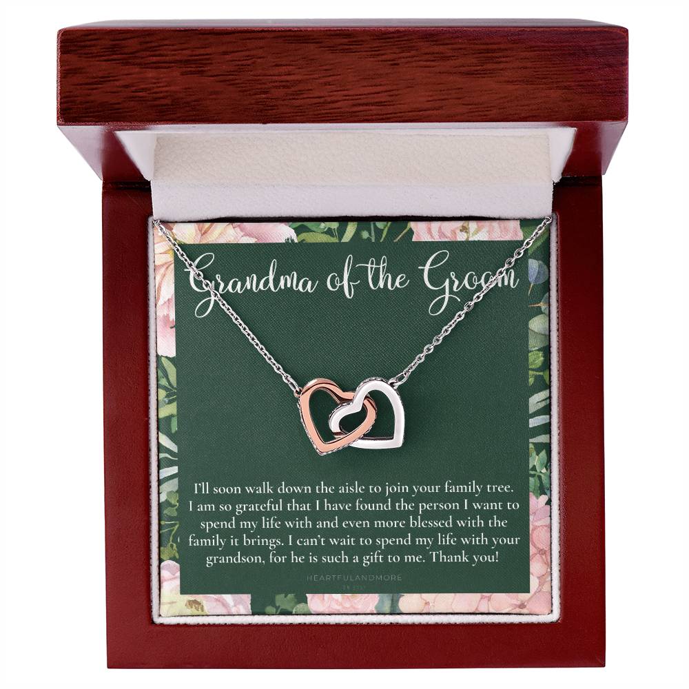 Grandmother Of The Groom Gift Necklace Grandma Wedding Gift Nana Bridal Shower Rehearsal Dinner Thank You Gift Interlocking Hearts Necklace