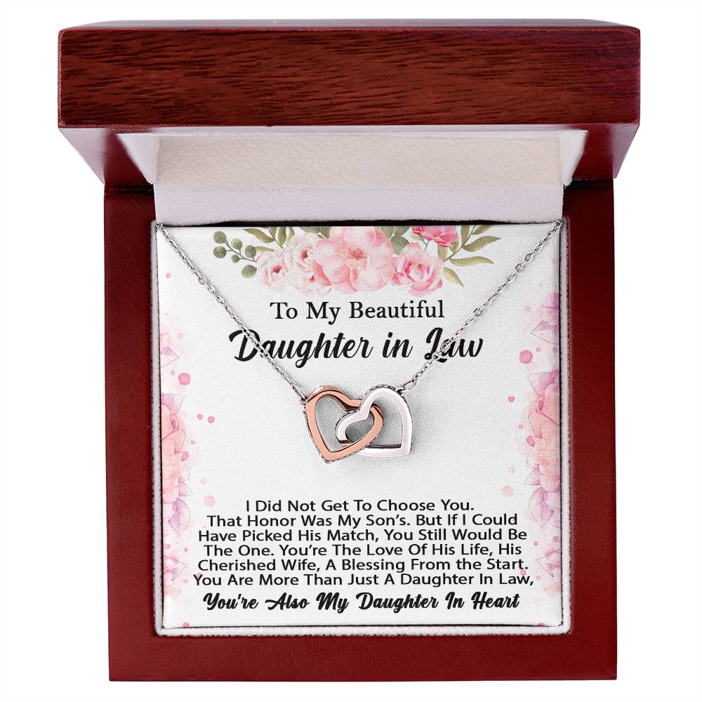 To My Beautiful Daughter In Law You Are My Daughter In Heart Necklace - Perfect Gift Interlocking Hearts Necklace
