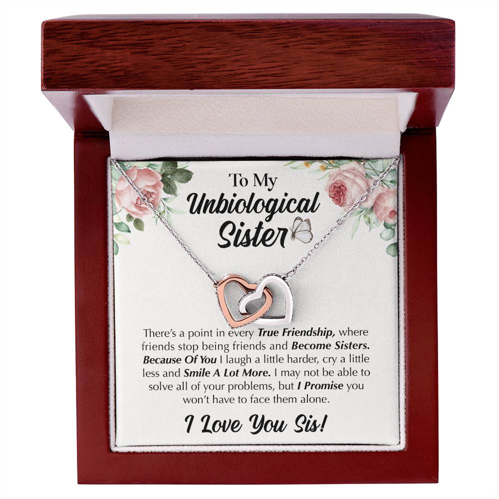 To My Unbiological Sister - Love You Sis Interlocking Hearts Necklace