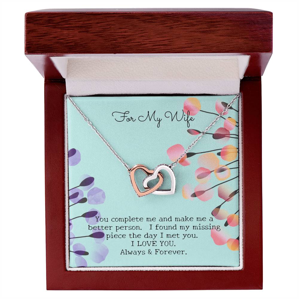 Gift For My Wife - Entwined Hearts Pendant Necklace - You Complete Me - Embellished W Sparkling Cz Stone Interlocking Hearts Necklace