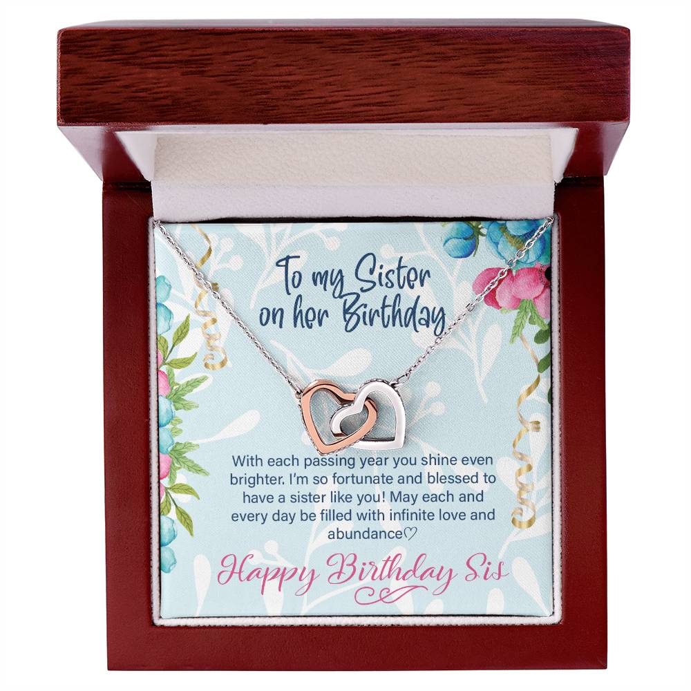 Happy Birthday Sister Gift Sisters Birthday Necklace Happy Birthday To My Sister Sister Jewelry Gift With Message Card Interlocking Hearts Necklace