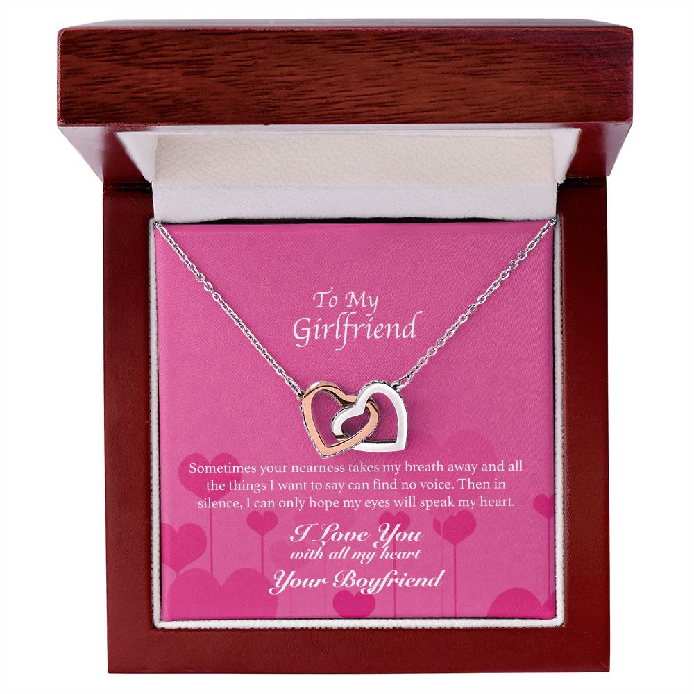 To My Girlfriend - You Take My Breath Away - Hearts Necklace Interlocking Hearts Necklace