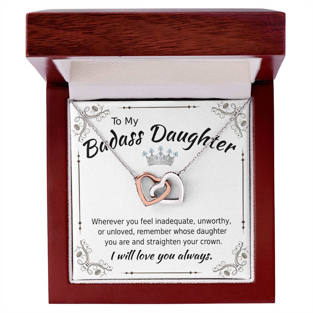 To My Badass Daughter - Interlocking Heart Necklace Interlocking Hearts Necklace