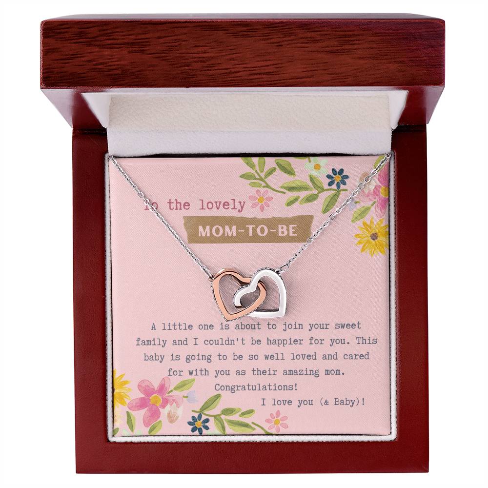 Mom To Be Interlocking Hearts Necklace Pink Floral Baby Shower