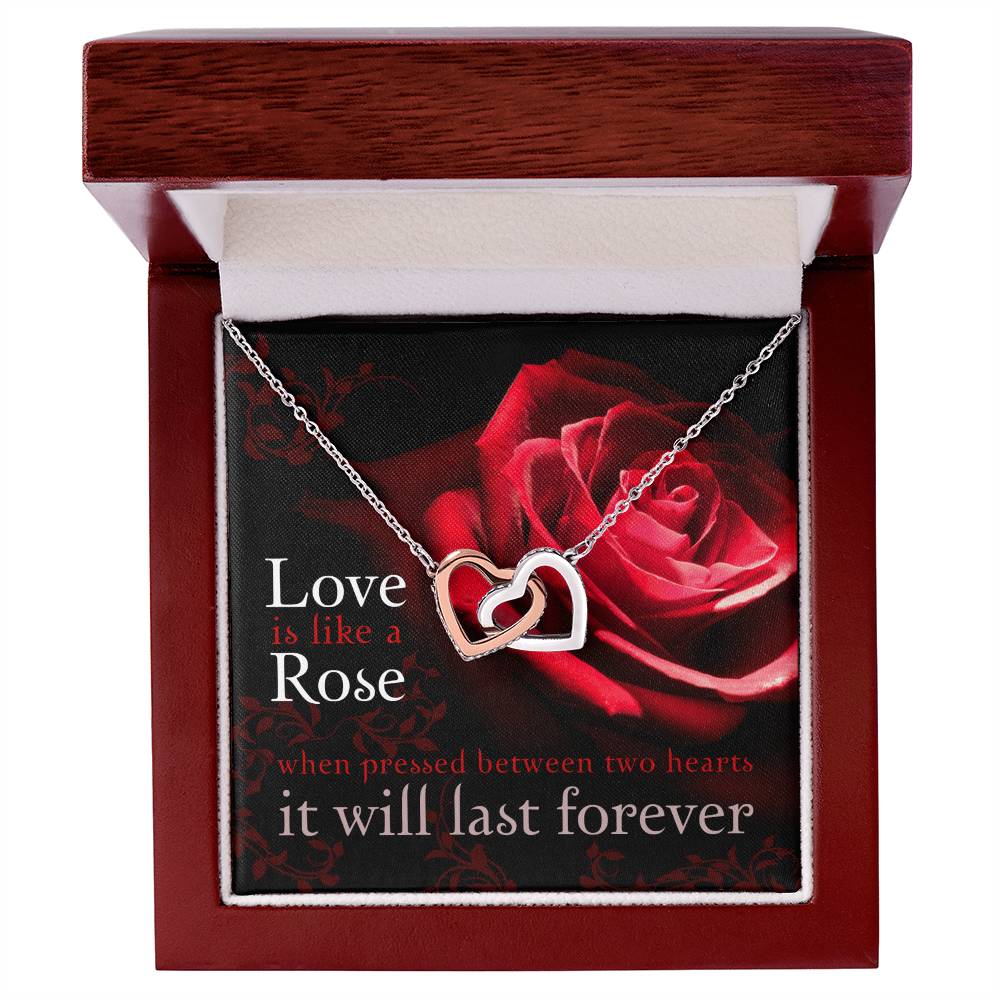 Love Is Like A Rose Designed To Be Beautiful Whether For Valentine Birthday Or Just Because. With Gift Box As Standard Or Upgrade To Our Mahogany Box. Interlocking Hearts Necklace