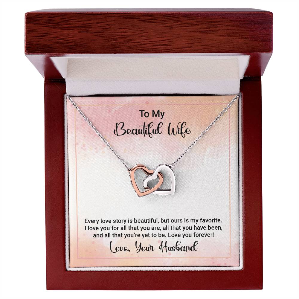 To My Wife - Every Love Story Is Beautiful Interlocking Hearts Necklace