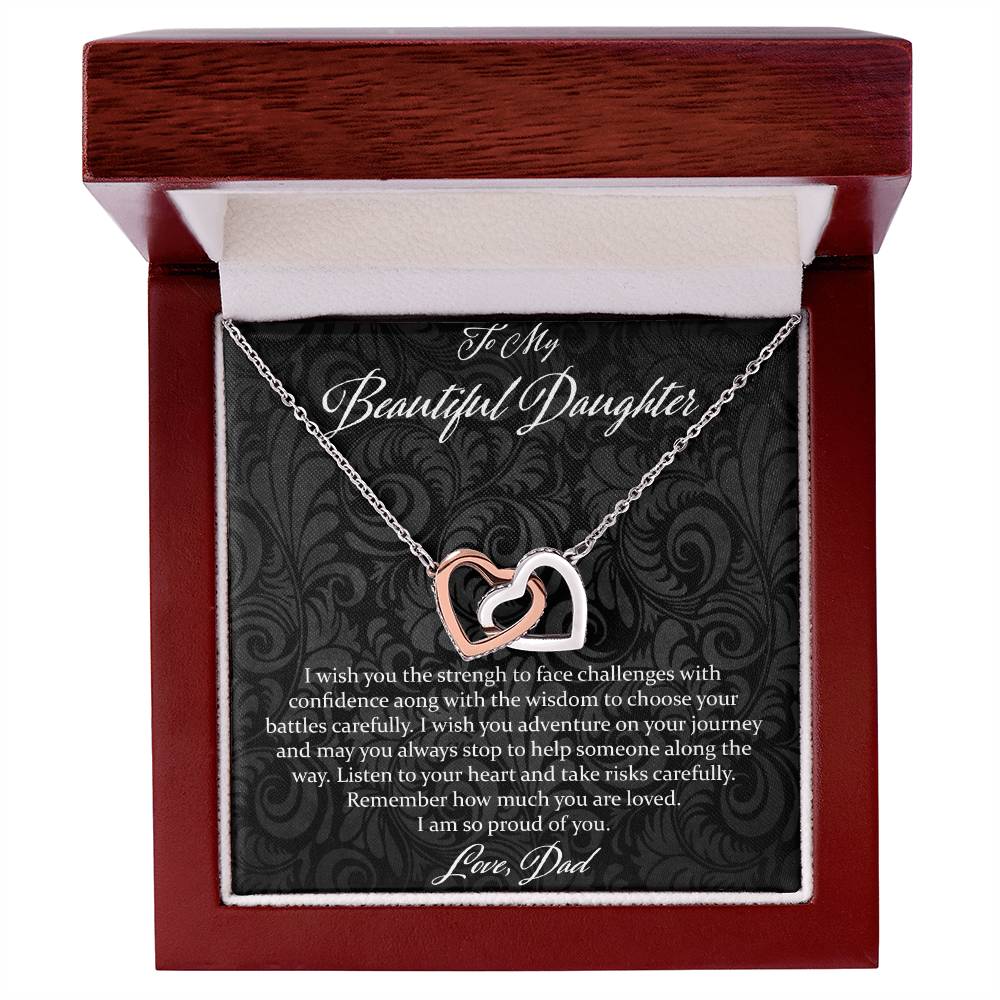 To My Beautiful Daughter I Wish You The Strength - Love Dad Interlocking Hearts Necklace