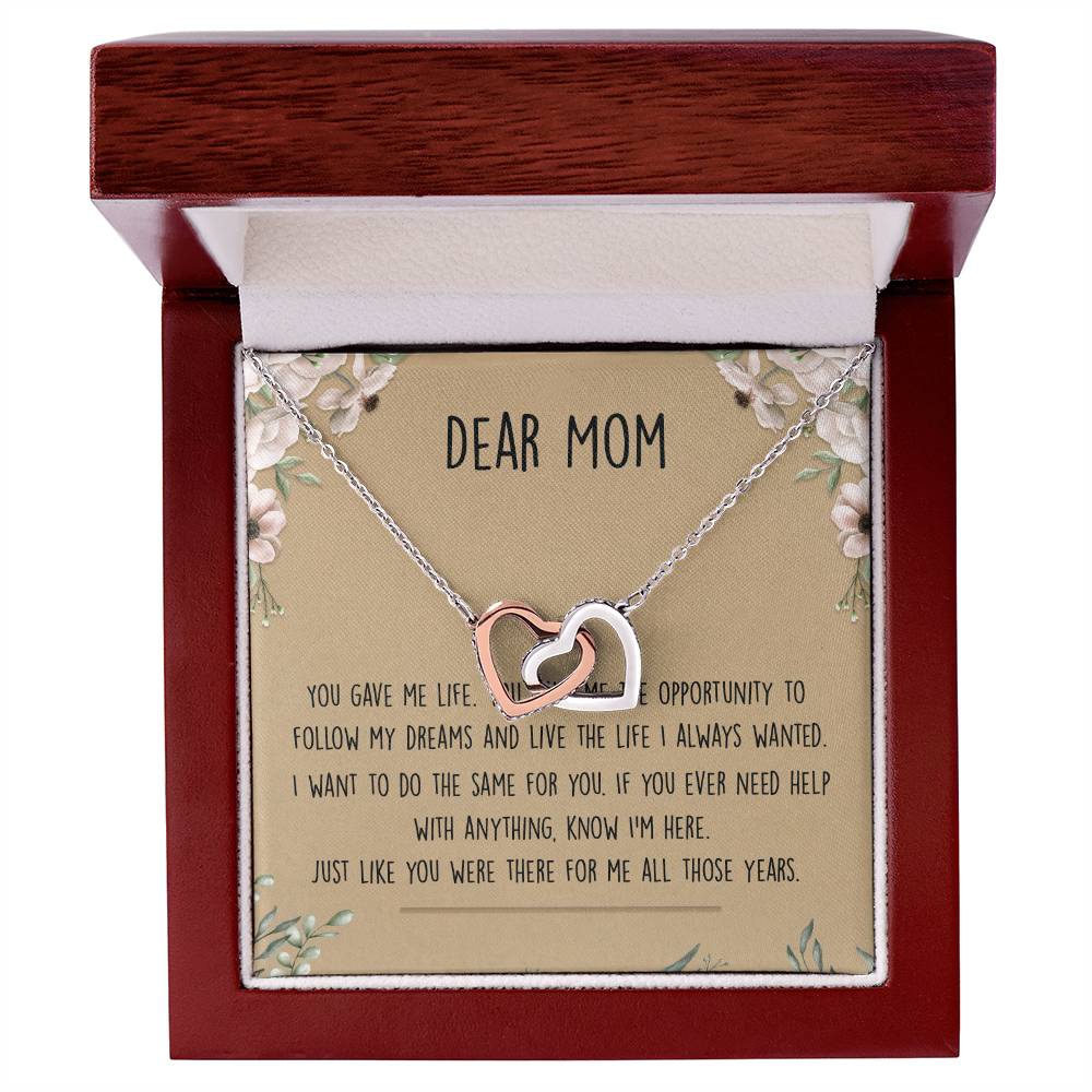 Dear Mom Interlocking Hearts Necklace Message Card