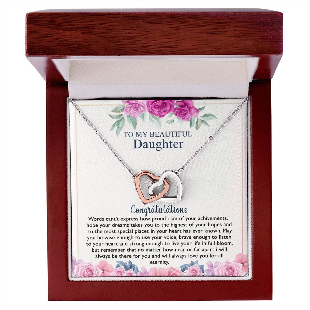 To My Beautiful Daughter Necklace Best Gift For Your Daughter On Her Graduation Day With A Touching Message Card That Express How Much You Love Her. Interlocking Hearts Necklace