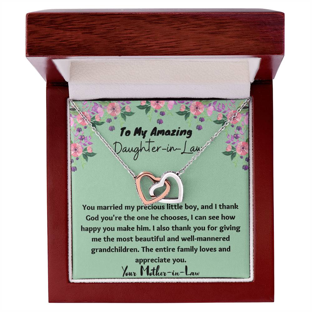To My Amazing Daughter-In-Law Necklace - $10 Off Interlocking Hearts Necklace