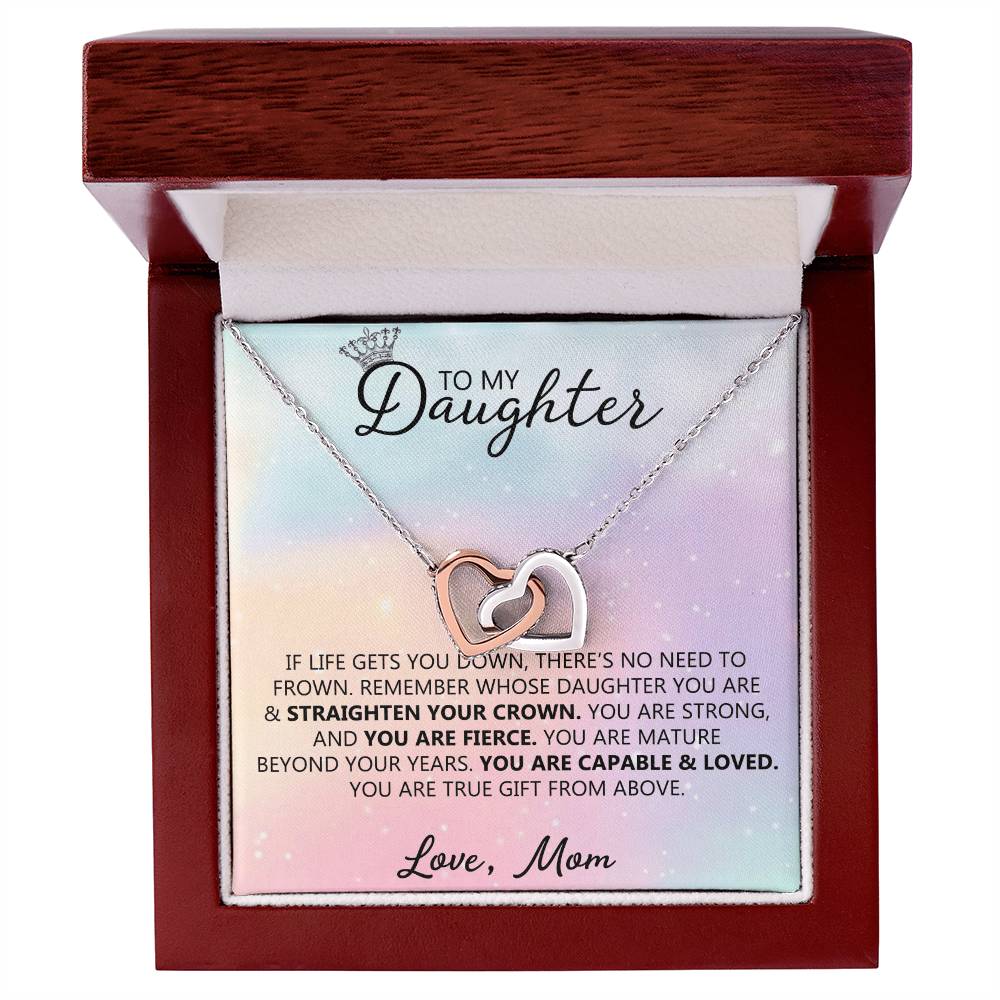 To My Daughter - Straighten Your Crown - Unique Heart Binding Necklace Gift Set Interlocking Hearts Necklace