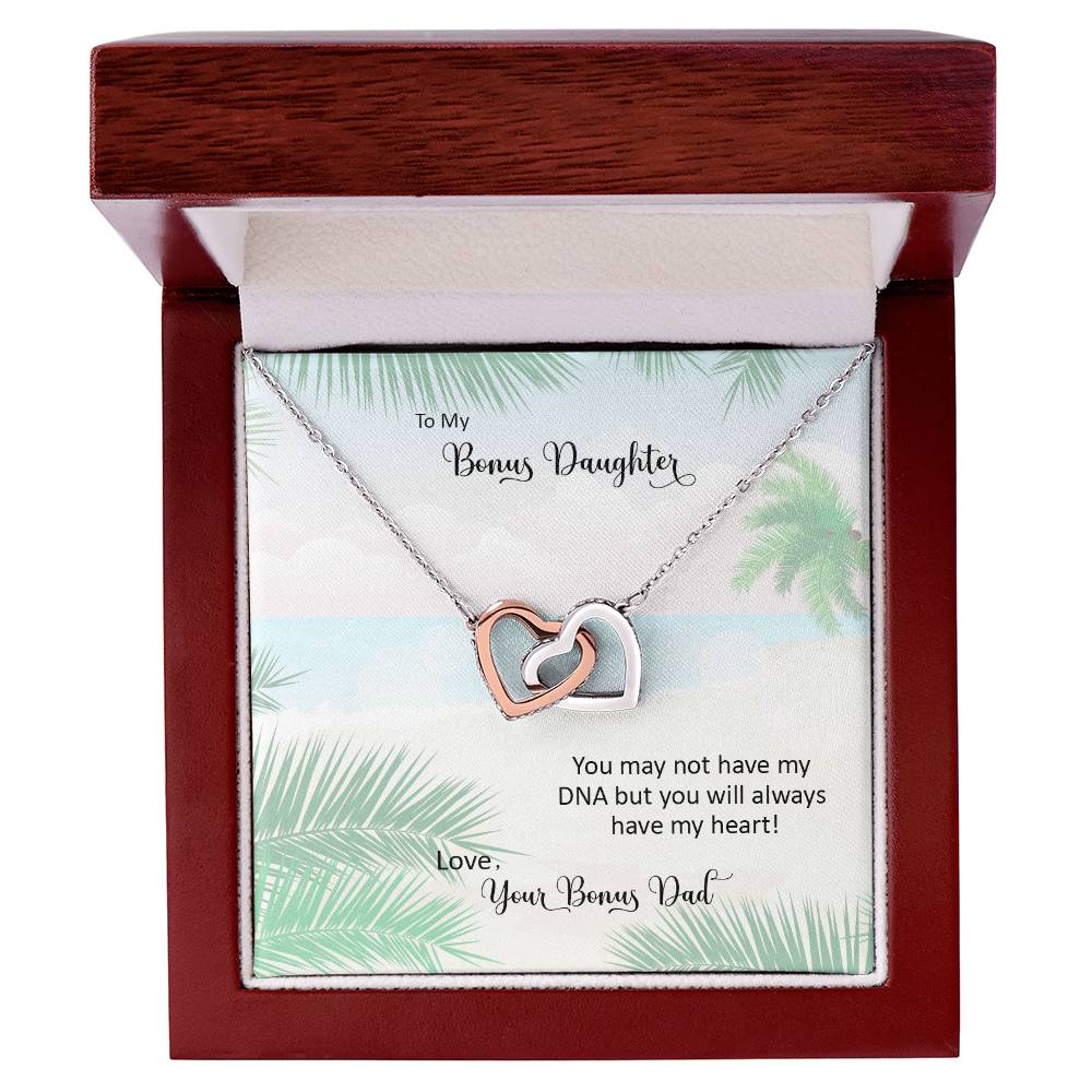 Bonus Daughter From Bonus Dad No Dna But You Have My Heart Interlocking Hearts Necklace