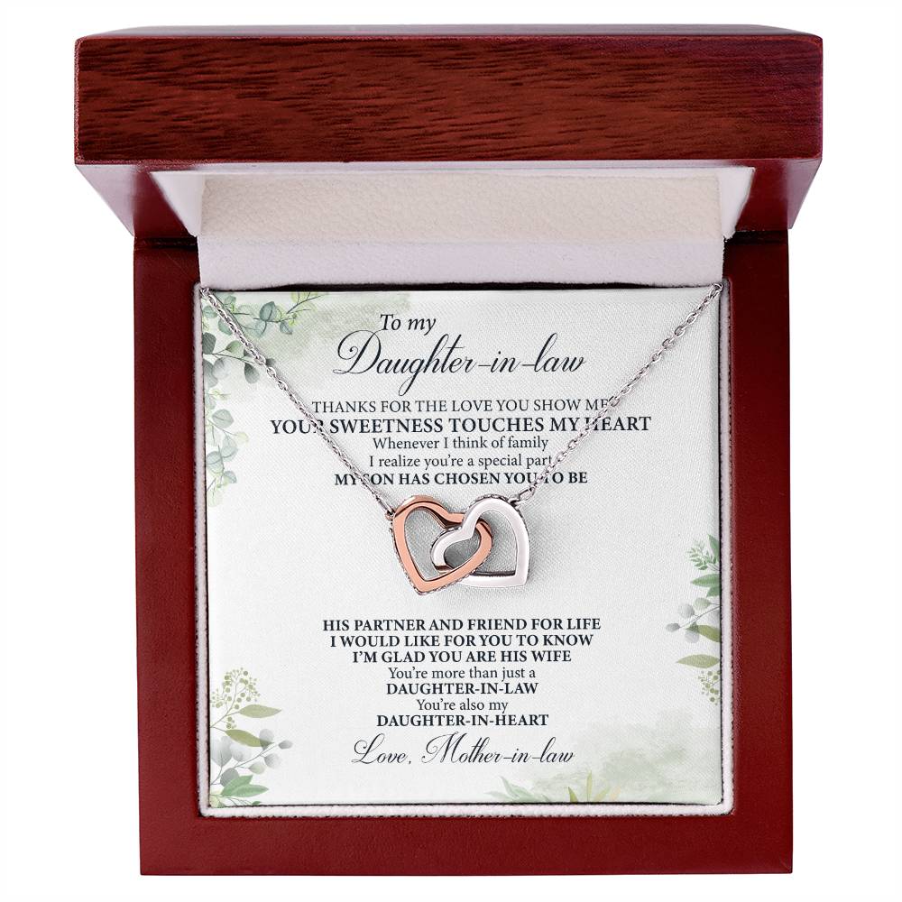 To My Daughter-In-Law- Perfect Gift From Mother-In-Law Interlocking Hearts Necklace