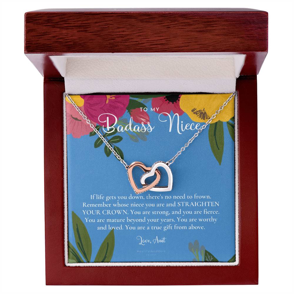 To My Badass Niece Straighten Your Crown Necklace Aunt Niece Necklace Niece Birthday Gift Niece Graduation Gift Interlocking Hearts Necklace