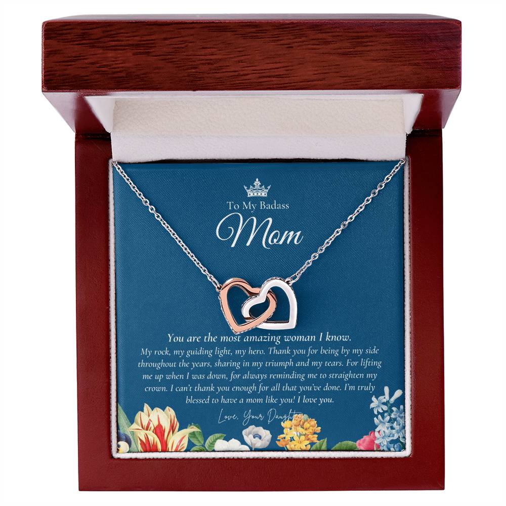 To My Badass Mom Necklace Badass Mom Gift Mother’S Day Gift Birthday Gift Gift From Daughter On Wedding Day Interlocking Hearts Necklace