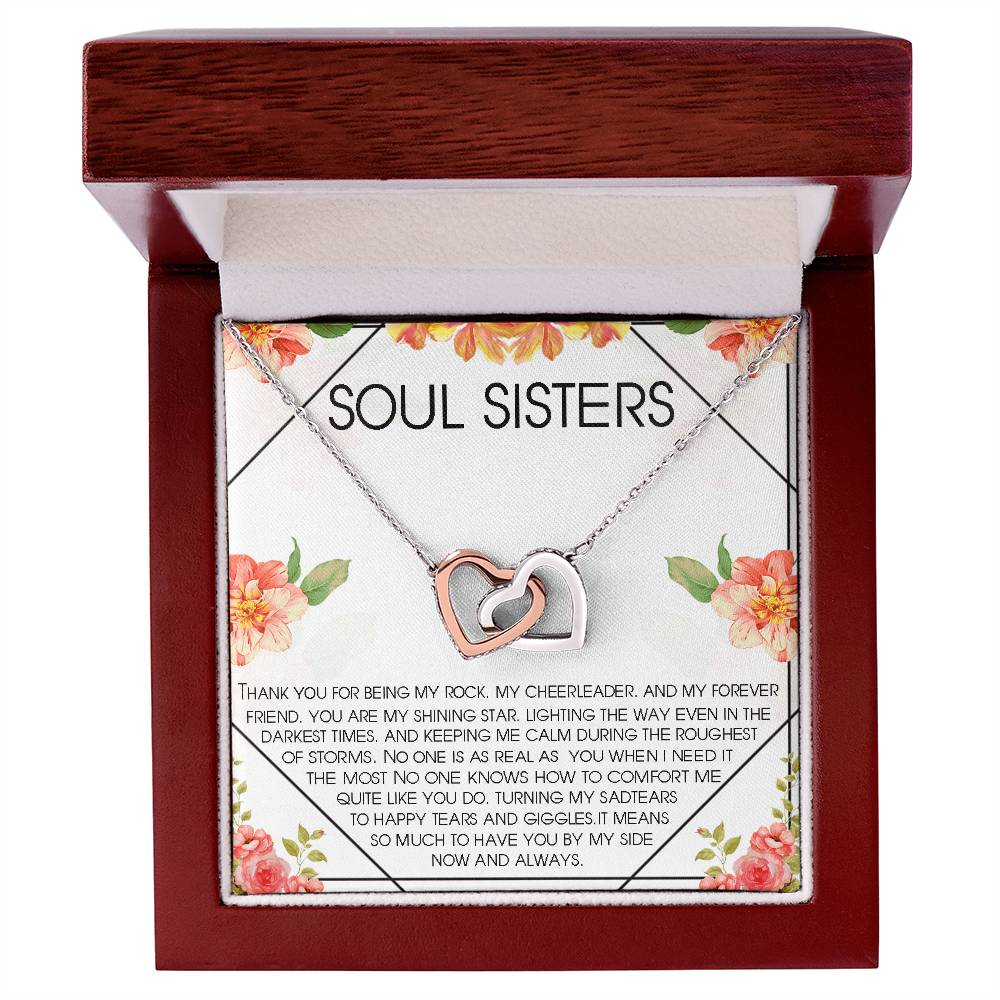 Soul Sisters Interlocking Hearts Necklace Gift Best Friend Gift Jewelry Long Distance Quotes Friends Forever
