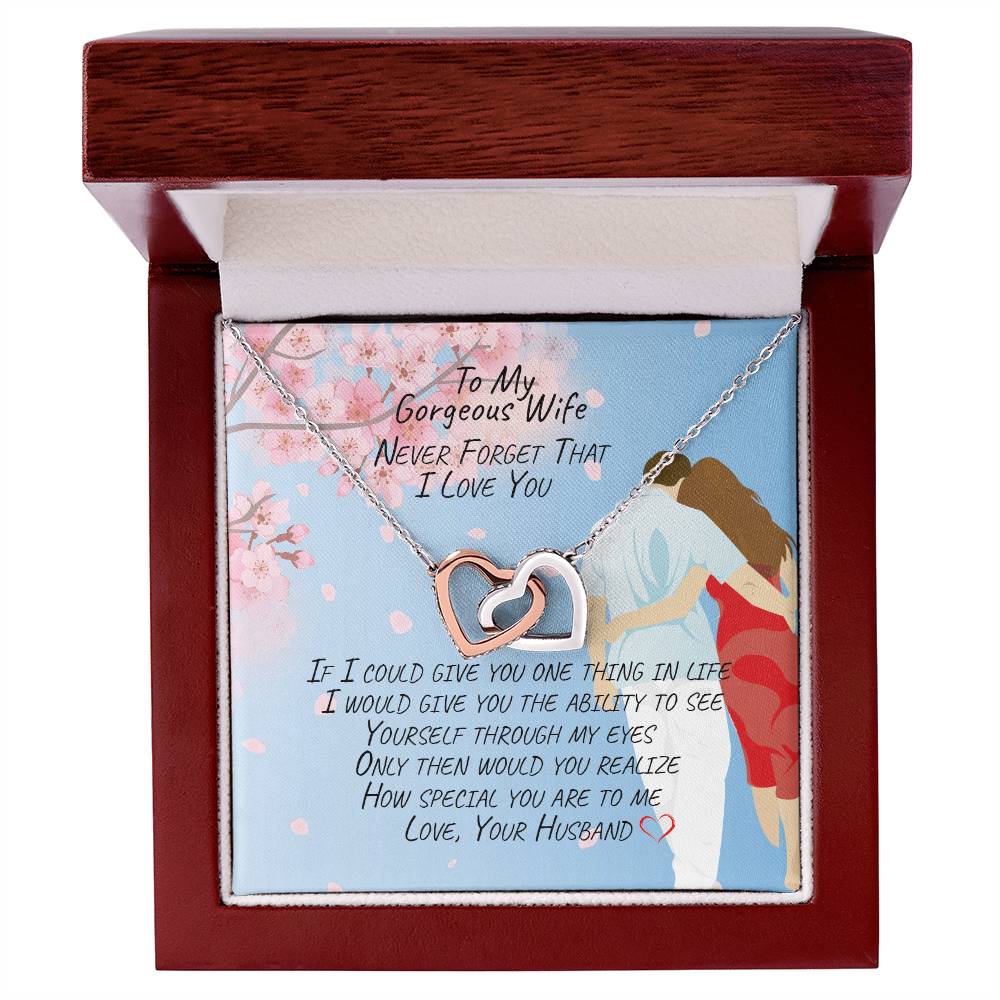 Gift For Wife - Interlocking Necklace- Never Forget That I Love You Interlocking Hearts Necklace