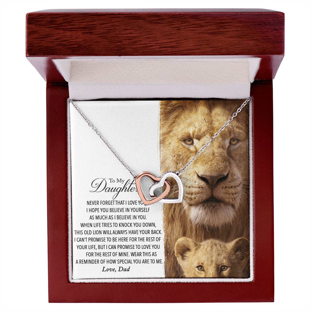 To My Daughter - This Old Lion Will Always Have Your Back Interlocking Hearts Necklace