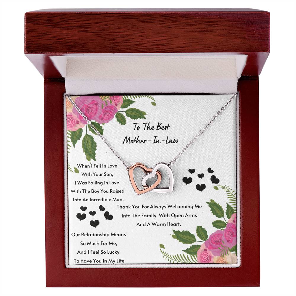 Mother In Law- I Feel So Lucky To Have You. Interlocking Hearts Necklace