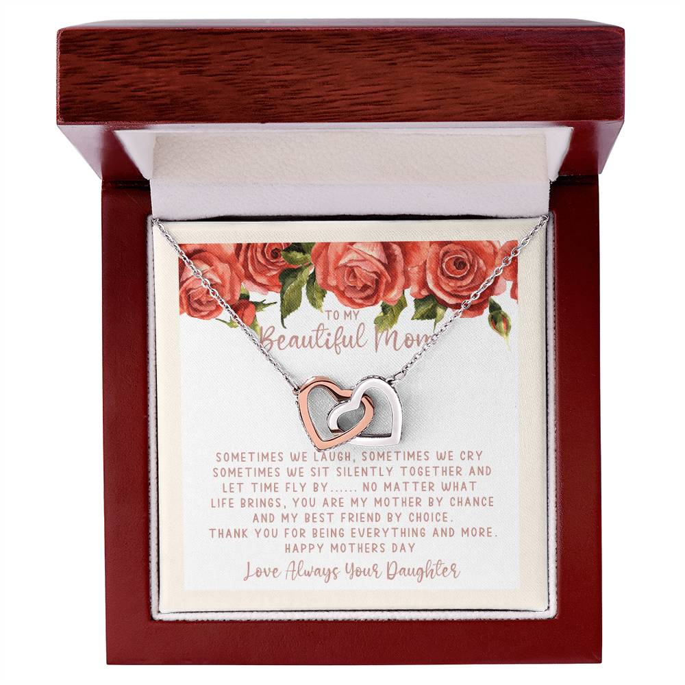Mothers Day Creamy Roses Best Friends Interlocking Hearts Necklace