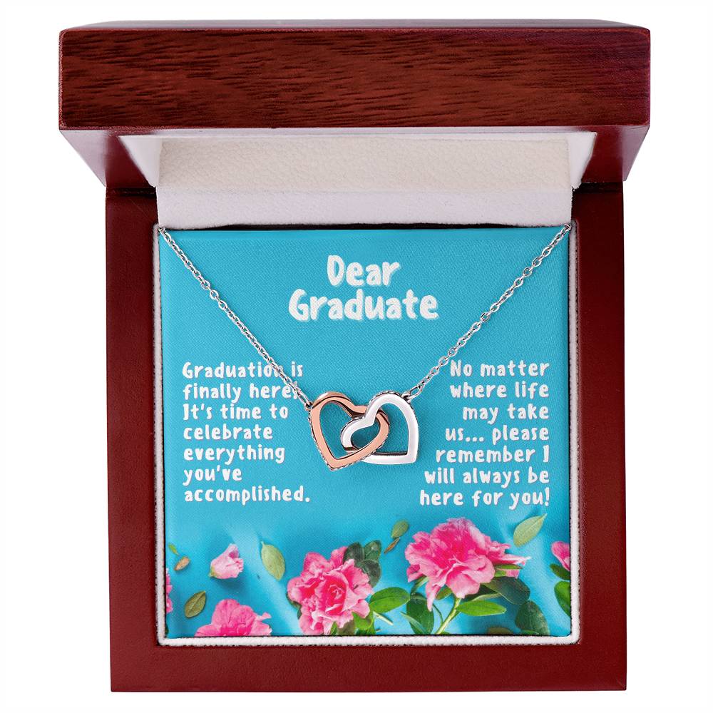Dear Graduate Turquoise And Rose Interlocking Hearts Necklace