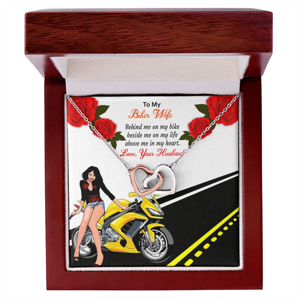 To My Biker Wife Happy Valentine'S Daybiker Wife Valentine Gift. Interlocking Hearts Necklace