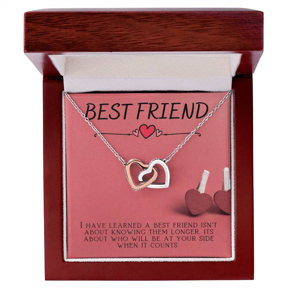 Best Friend Rememberable Quote Box Interlocking Hearts Necklace