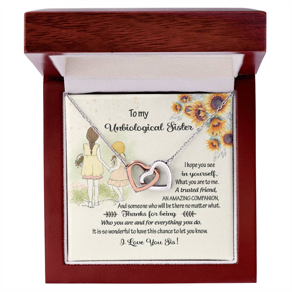 To My Unbiological Sister-A Trusted Friend-By Heart-Interlocking Heart Necklace Interlocking Hearts Necklace