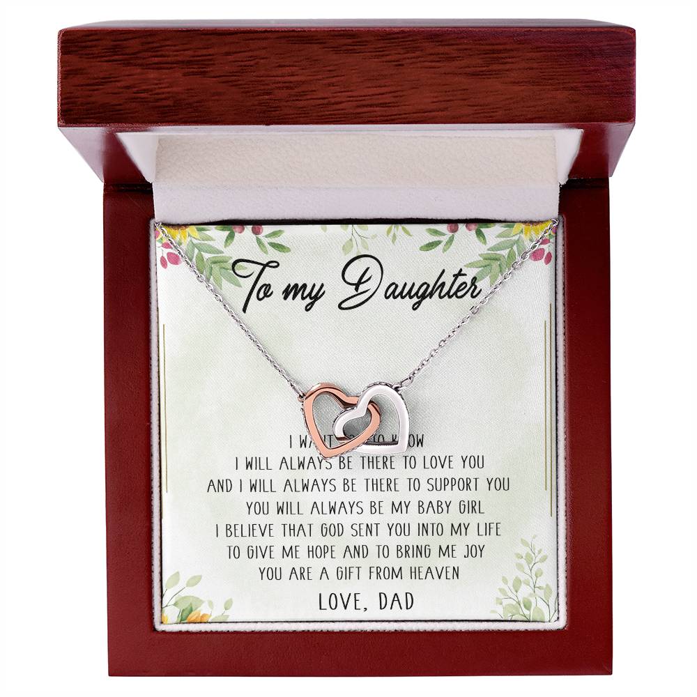 To My Daughter Interlocking Hearts Necklace Message Card