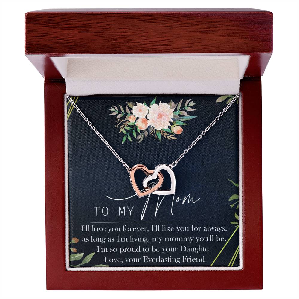 To My Mom Interlocking Hearts Necklace Message Card