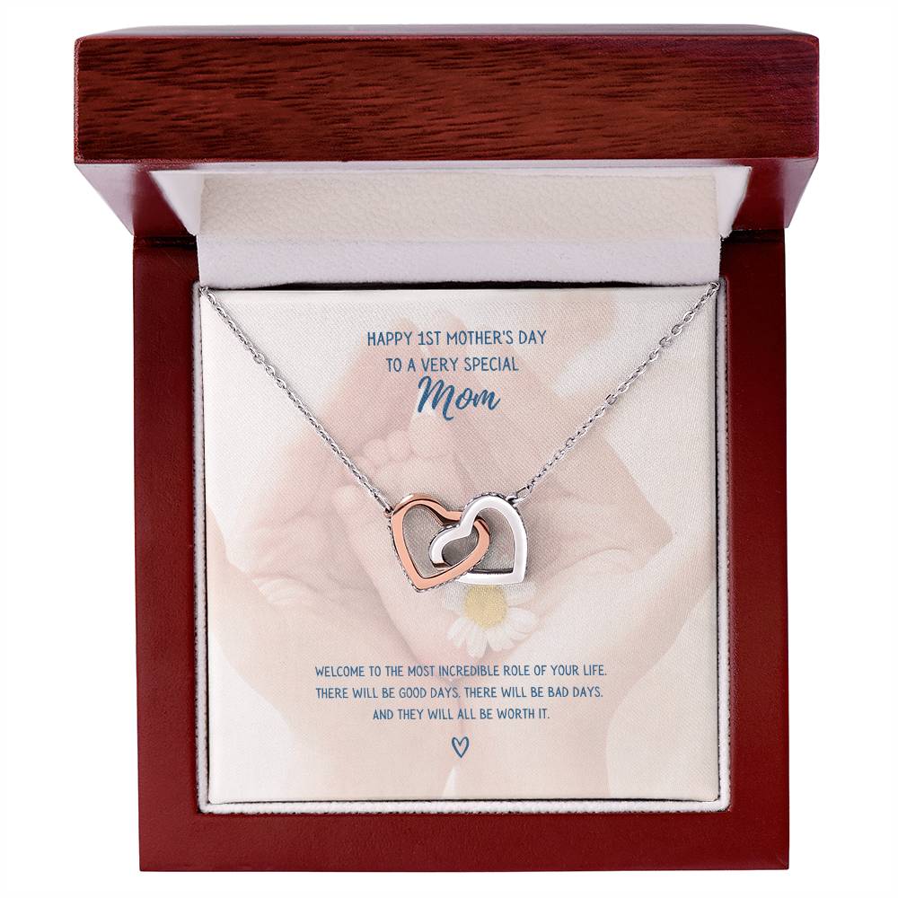 Mother'S Day Two Hearts Daisy Interlocking Hearts Necklace
