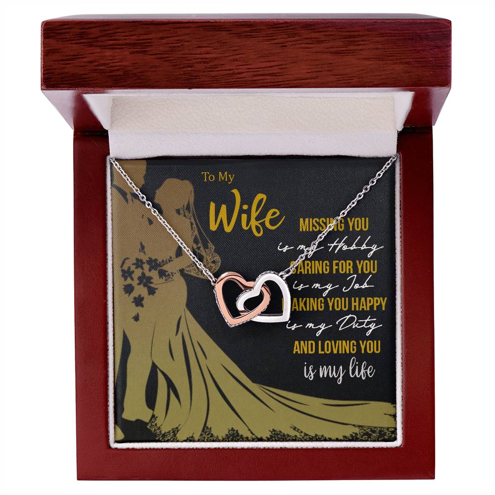 To My Wife - Missing You. Interlocking Hearts Necklace