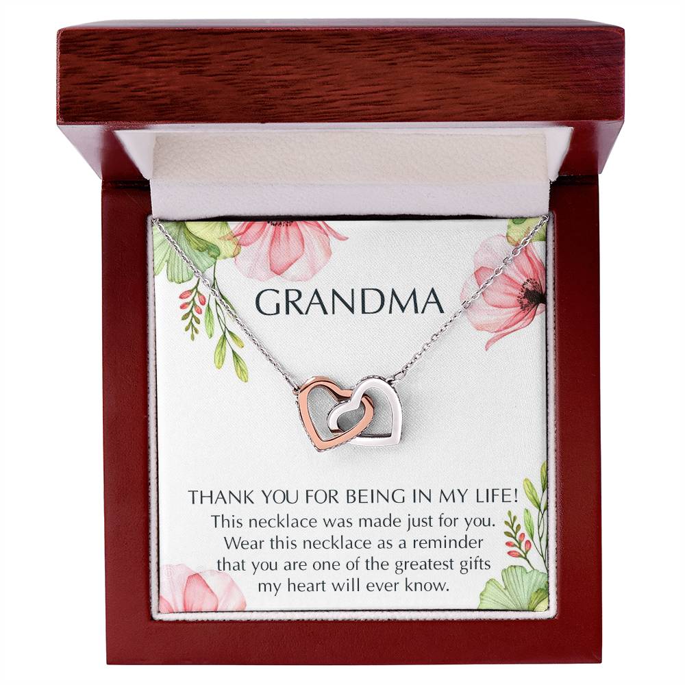 Grandma Interlocking Hearts Necklace Message Card
