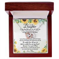 To My Daughter Sunflower Interlocking Hearts Necklace Birthday Message Card